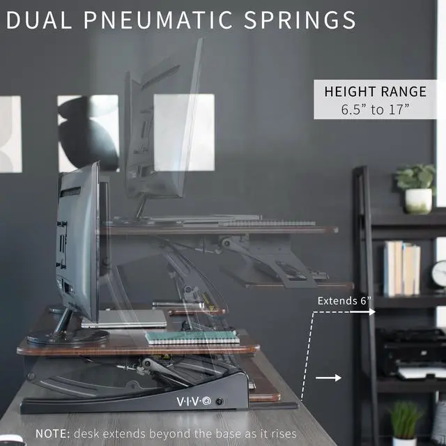 Alt view image 5 of 7 - VIVO Dark Wood Height Adjustable Stand up Desk Converter | 36" Sit to Stand Tabletop Monitor Riser (DESK-V000VD)