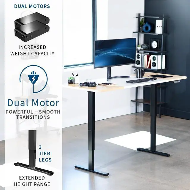 Alt view image 2 of 7 - VIVO Electric 71 x 30 Stand Up Desk, White & Light Wood Table Top, Black Frame