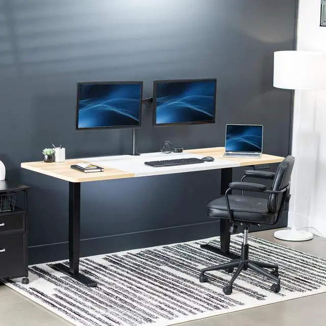 Alt view image 3 of 7 - VIVO Electric 71 x 30 Stand Up Desk, White & Light Wood Table Top, Black Frame