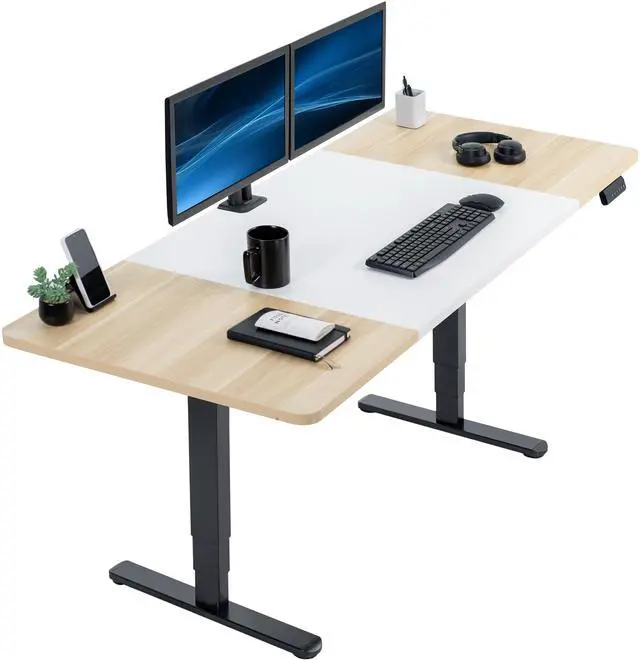 Main image of VIVO Electric 71 x 30 Stand Up Desk, White & Light Wood Table Top, Black Frame