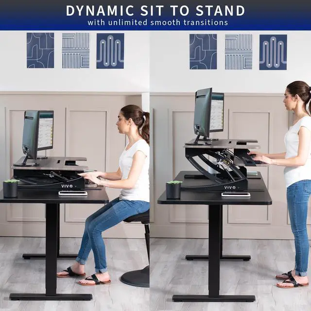 Alt view image 3 of 7 - VIVO Gray Height Adjustable Standing Desk Riser, Tabletop Sit-Stand, Black Frame