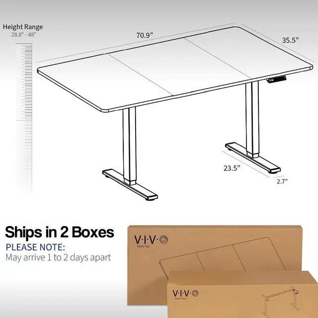 Alt view image 5 of 7 - VIVO Electric 71 x 36 Stand Up Desk, Black Table Top, White Frame