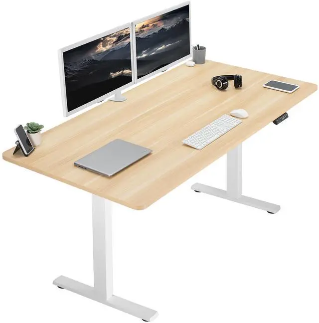 Main image of VIVO Electric 71 x 36 Stand Up Desk, Light Wood Table Top, White Frame