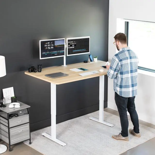 Alt view image 2 of 7 - VIVO Electric 71 x 36 Stand Up Desk, Light Wood Table Top, White Frame