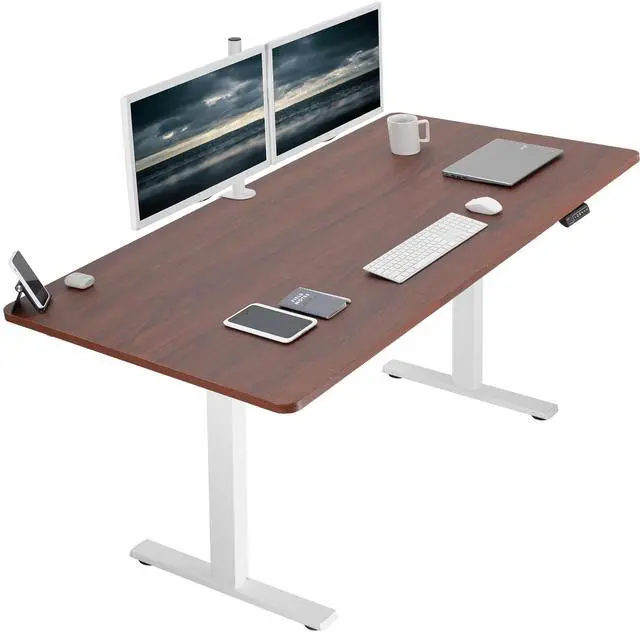 Main image of VIVO Electric 71 x 36 Stand Up Desk, Dark Walnut Table Top, White Frame