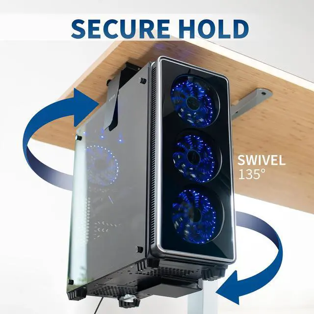 Alt view image 2 of 7 - VIVO Adjustable Under-Desk and Wall PC Mount, Computer Case Holder with 135 degrees Swivel, MOUNT-PC01