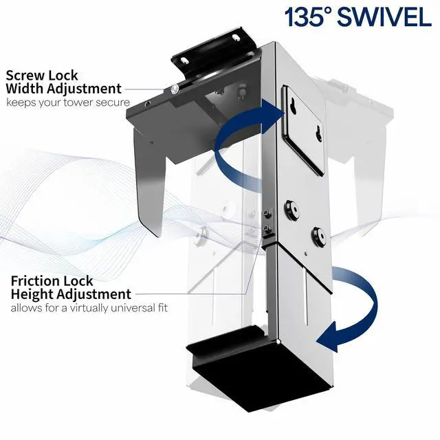 Alt view image 6 of 7 - VIVO Adjustable Under-Desk and Wall PC Mount, Computer Case Holder with 135 degrees Swivel, MOUNT-PC01