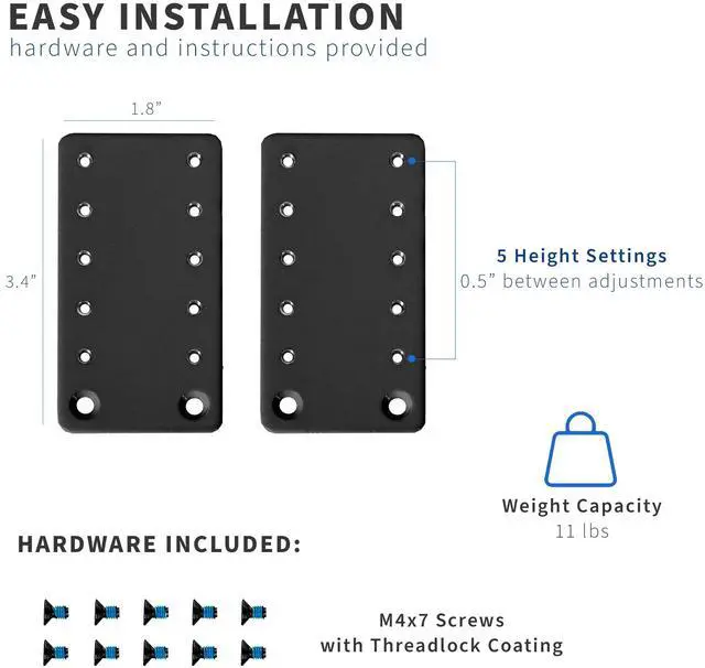 Alt view image 2 of 7 - VIVO Black Height Adjustment Kit for Clamp-on Computer Keyboard Tray, MOUNT-KB05E Series Plate Connector (MOUNT-KB5SP)