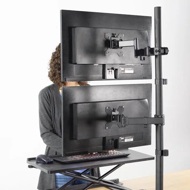 Alt view image 5 of 8 - VIVO Black Steel Universal Pole Mount Monitor Arm w/ 75mm and 100mm VESA Plate | Fits 17 to 32 Screens (MOUNT-POLE01A)