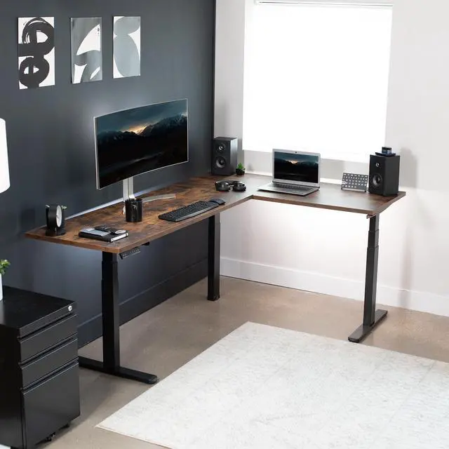 Alt view image 2 of 7 - VIVO Black Electric Motor Height Adjustable Corner 3 Leg Standing Desk Frame