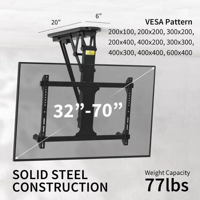 Alt view image 2 of 8 - Electric Motorized Flip Down Pitched Roof Ceiling TV Mount for 32" to 70" Screen