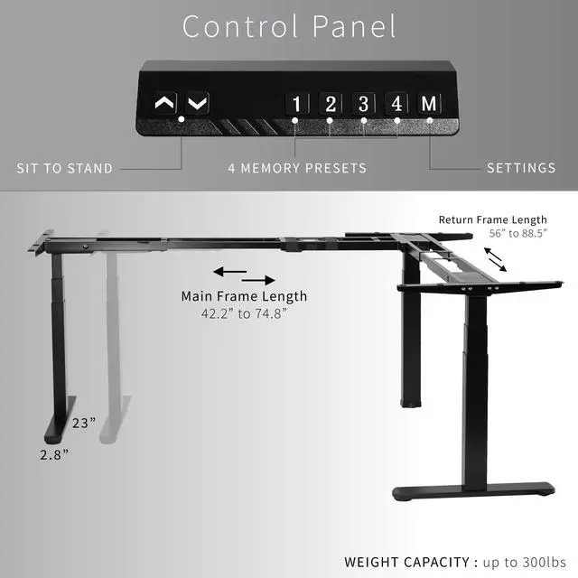 Alt view image 4 of 7 - VIVO Black Electric Motor Height Adjustable Corner 3 Leg Standing Desk Frame