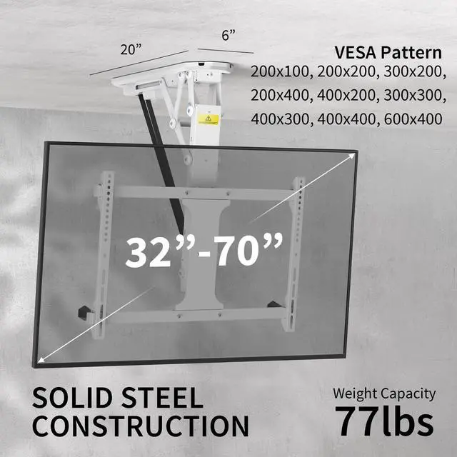 Alt view image 2 of 7 - VIVO White Electric Motorized Flip Down Pitched Roof Large Ceiling TV Mount for 32" to 70" Screens (MOUNT-E-FD70W)
