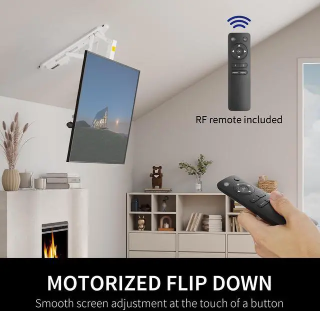 Alt view image 4 of 7 - VIVO White Electric Motorized Flip Down Pitched Roof Large Ceiling TV Mount for 32" to 70" Screens (MOUNT-E-FD70W)
