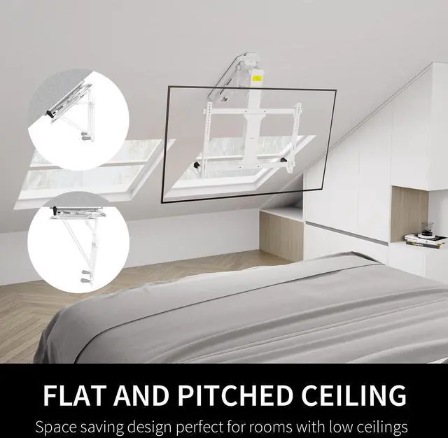 Alt view image 6 of 7 - VIVO White Electric Motorized Flip Down Pitched Roof Large Ceiling TV Mount for 32" to 70" Screens (MOUNT-E-FD70W)