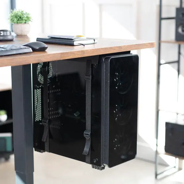 Alt view image 2 of 7 - VIVO Black Under-Desk PC Adjustable Strap Mount | Computer Case Holder