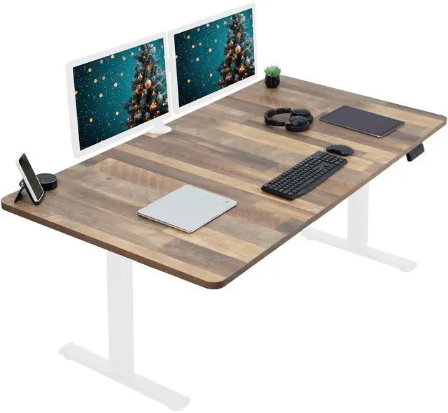 Main image of VIVO Electric 71 x 36 Stand Up Desk, Reclaimed Wood Table Top, White Frame