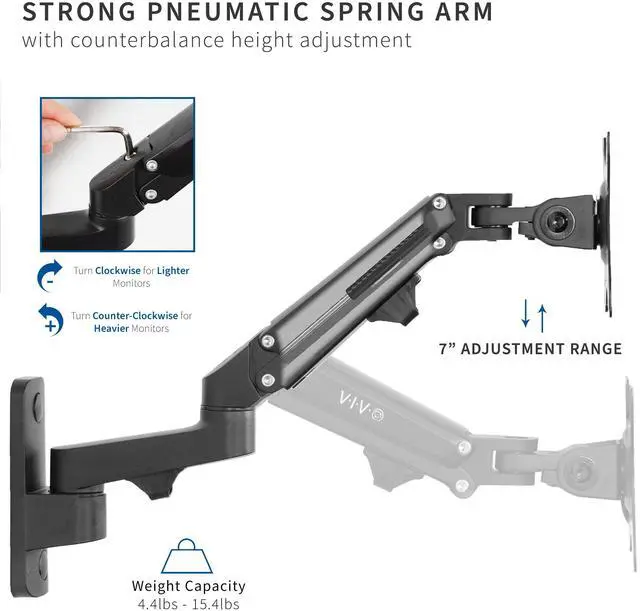 Alt view image 4 of 8 - VIVO Premium Aluminum Single LCD Monitor Wall Mount Arm for Screens up to 32"