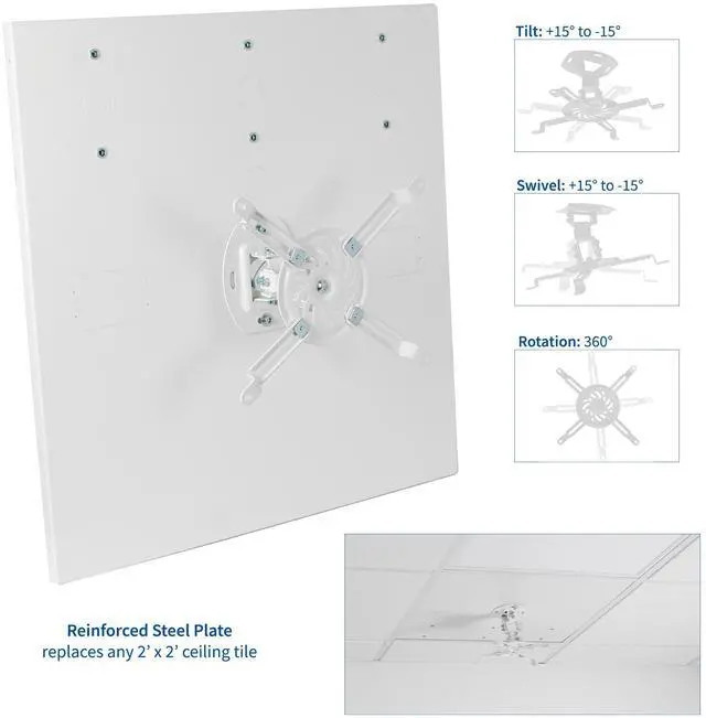 Alt view image 3 of 7 - VIVO Universal White Adjustable 2x2 ft Drop Ceiling Projector Mount