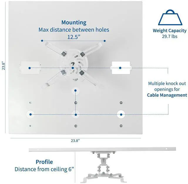 Alt view image 2 of 7 - VIVO Universal White Adjustable 2x2 ft Drop Ceiling Projector Mount