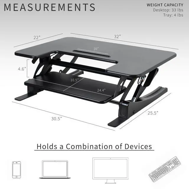 Alt view image 3 of 7 - VIVO Black Height Adjustable Stand up Desk Converter, 32" Sit to Stand Tabletop Monitor Riser (DESK-V000VS)