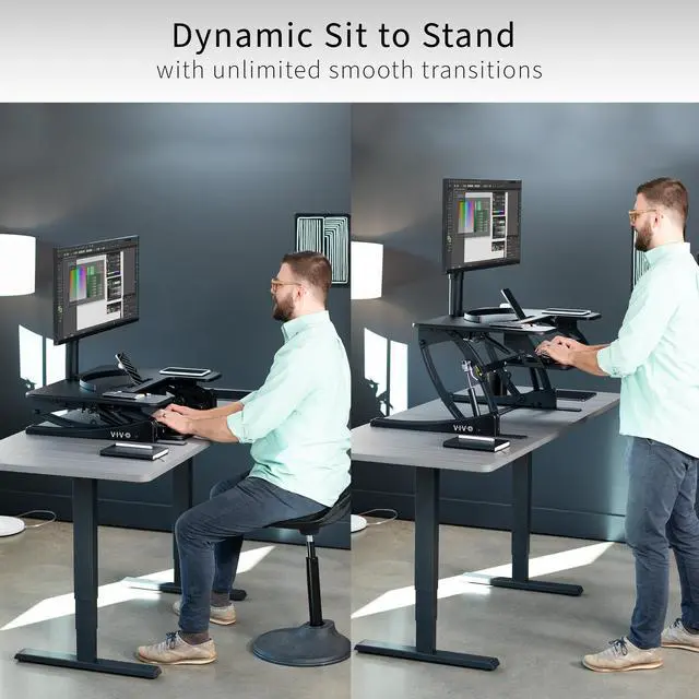Alt view image 4 of 7 - VIVO Black Height Adjustable Stand up Desk Converter, 32" Sit to Stand Tabletop Monitor Riser (DESK-V000VS)
