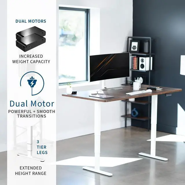 Alt view image 2 of 7 - VIVO Electric 71x36 Stand Up Desk, Rustic Vintage Brown Table Top, White Frame