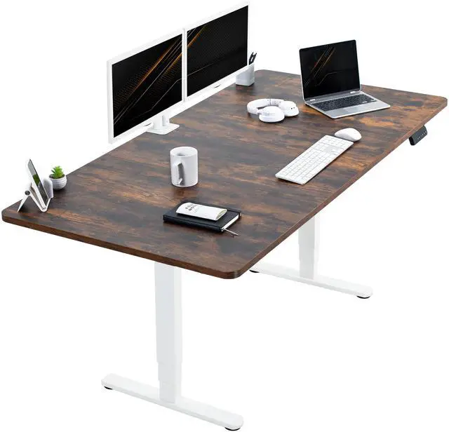 Main image of VIVO Electric 71x36 Stand Up Desk, Rustic Vintage Brown Table Top, White Frame