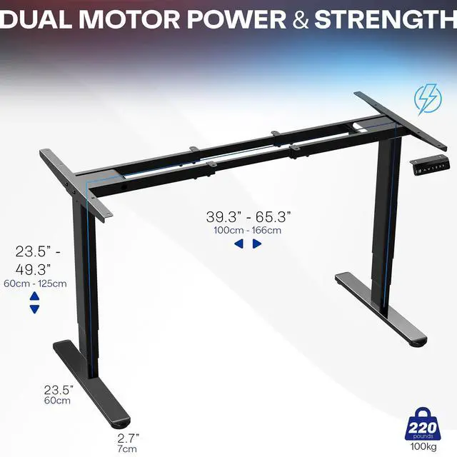 Alt view image 4 of 7 - VIVO Black Electric Standing Height Adjustable Desk Frame, Dual Motor Ergonomic