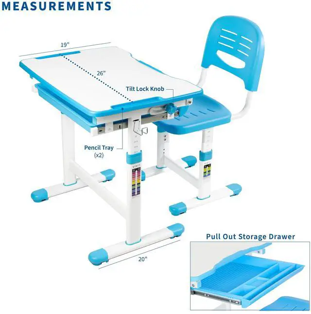 Alt view image 3 of 7 - VIVO Height Adjustable Childrens Desk & Chair Kids Interactive Work Station Blue (DESK-V201B)