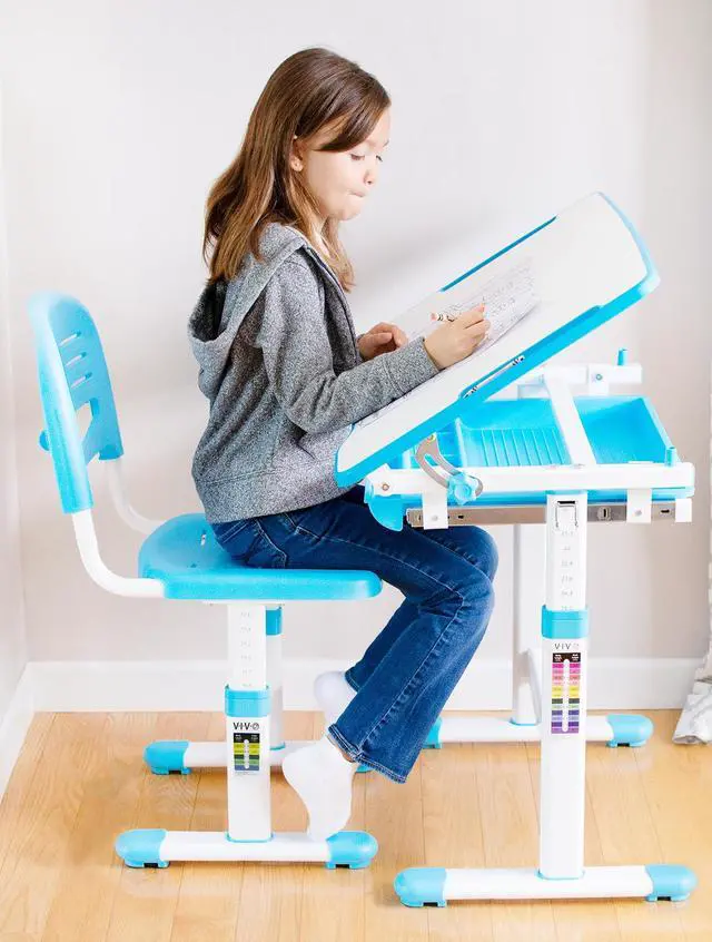 Alt view image 2 of 7 - VIVO Height Adjustable Childrens Desk & Chair Kids Interactive Work Station Blue (DESK-V201B)