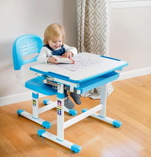 Alt view image 4 of 7 - VIVO Height Adjustable Childrens Desk & Chair Kids Interactive Work Station Blue (DESK-V201B)