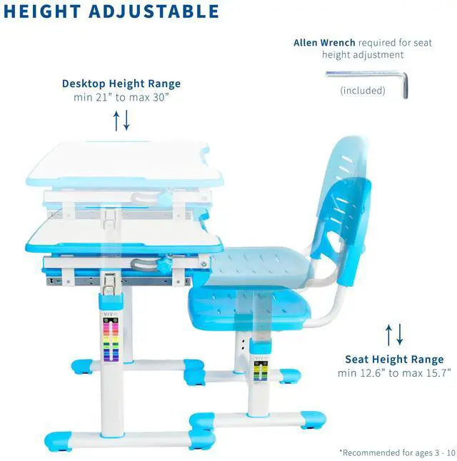 Alt view image 5 of 7 - VIVO Height Adjustable Childrens Desk & Chair Kids Interactive Work Station Blue (DESK-V201B)