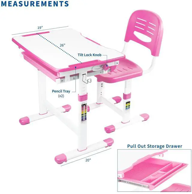 Alt view image 3 of 7 - VIVO Height Adjustable Childrens Desk & Chair Kids Interactive Work Station Pink (DESK-V201P)