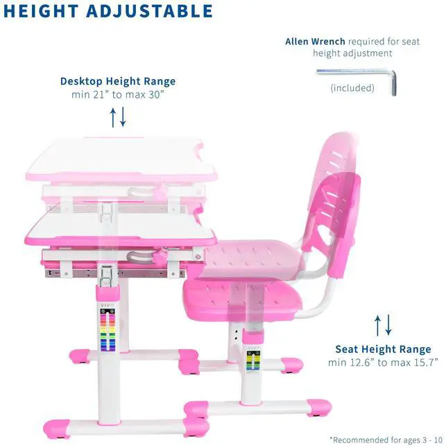 Alt view image 5 of 7 - VIVO Height Adjustable Childrens Desk & Chair Kids Interactive Work Station Pink (DESK-V201P)