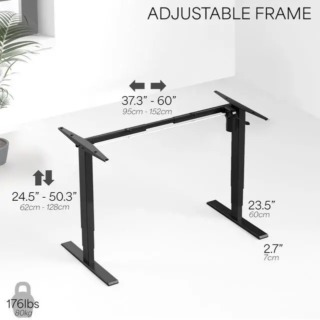 Alt view image 3 of 7 - VIVO Black Electric Stand Up Desk Frame Workstation, Single Motor Ergonomic Standing Height Adjustable Base (DESK-V102E)