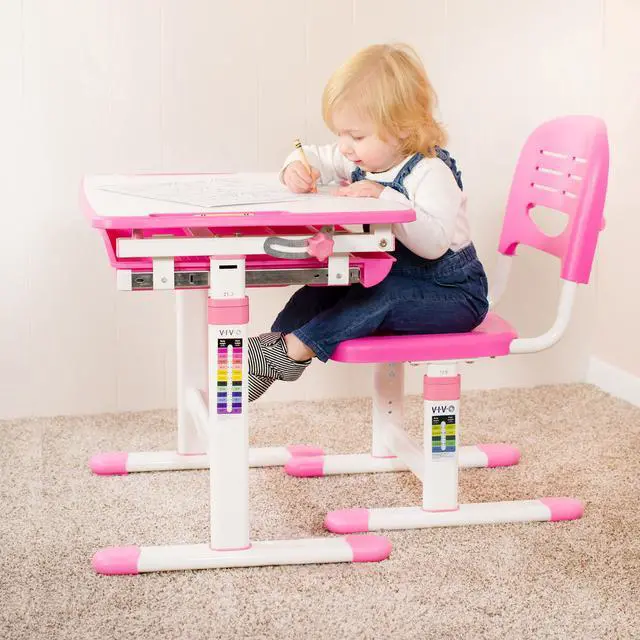 Alt view image 4 of 7 - VIVO Height Adjustable Childrens Desk & Chair Kids Interactive Work Station Pink (DESK-V201P)