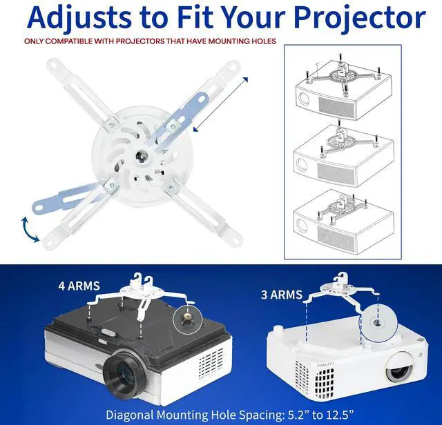 Alt view image 4 of 7 - VIVO Universal Adjustable Ceiling Projector Theater Mount White | Extending Arms