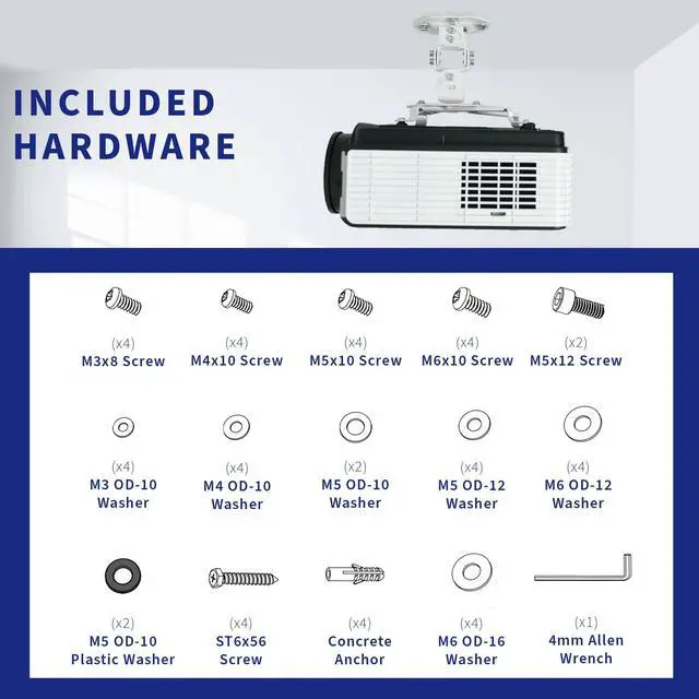 Alt view image 6 of 7 - VIVO Universal Adjustable Ceiling Projector Theater Mount White | Extending Arms