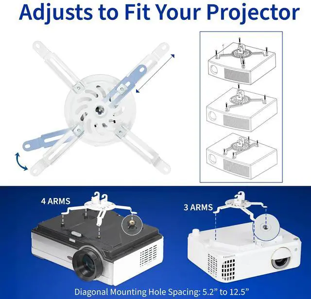 Alt view image 3 of 7 - VIVO Universal Extending White Ceiling Projector Mount | Height Adjustable Projection (MOUNT-VP02W)