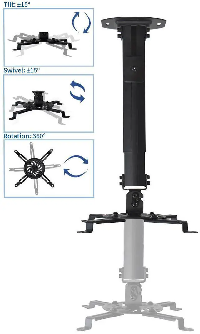 Alt view image 3 of 8 - VIVO Universal Extended Ceiling Projector Mount | Height Adjustable (Black)