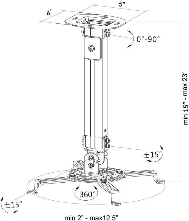 Alt view image 7 of 8 - VIVO Universal Extended Ceiling Projector Mount | Height Adjustable (Black)