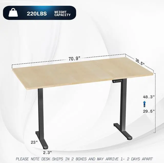 Alt view image 3 of 7 - VIVO Electric Dual Motor 71 x 36 Standing Desk, Light Wood Table Top, Black Frame, DESK-KIT-E2B7C-36