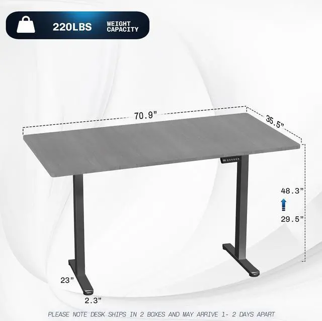 Alt view image 3 of 7 - VIVO Electric Dual Motor 71 x 36 Standing Desk, Dark Gray Top, Black Frame