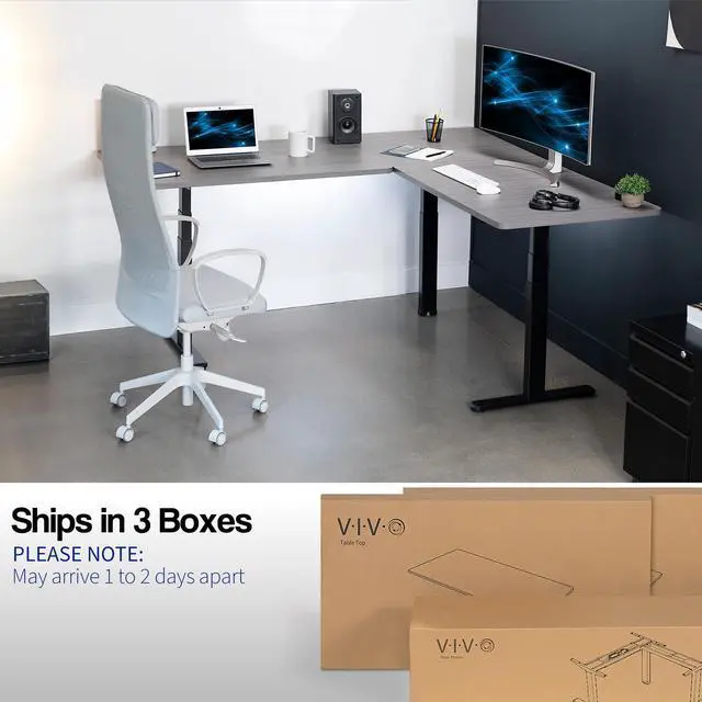 Alt view image 3 of 7 - VIVO Electric 77" x 71" Corner L-Shaped Standup Desk, Dark Gray 30" Deep Tabletops, Black Frame, DESK-KIT-3E7BG