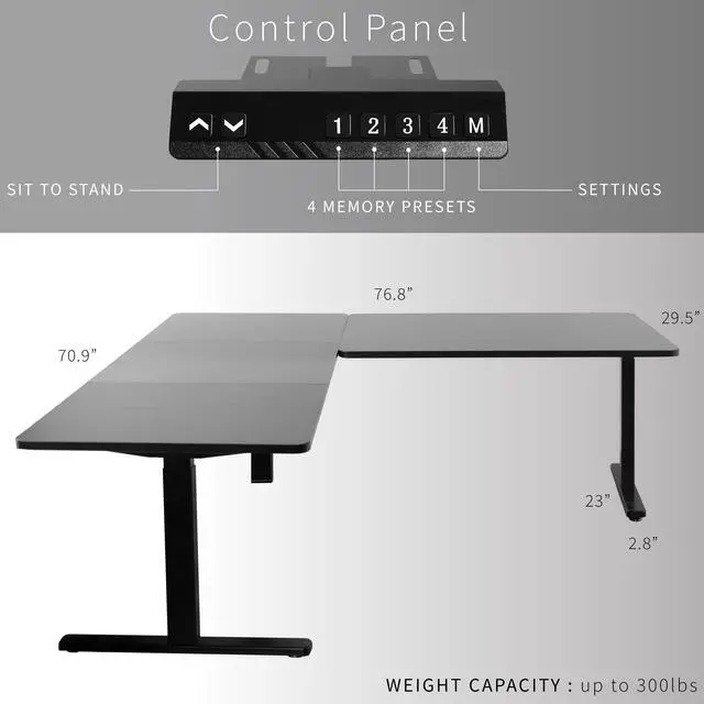 Alt view image 5 of 7 - VIVO Electric 77" x 71" Corner L-Shaped Standup Desk, Dark Gray 30" Deep Tabletops, Black Frame, DESK-KIT-3E7BG