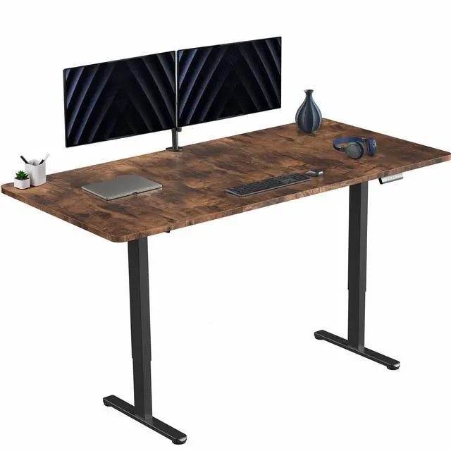 Main image of VIVO Electric Dual Motor 71 x 36 Standing Desk, Vintage Brown Top, Black Frame