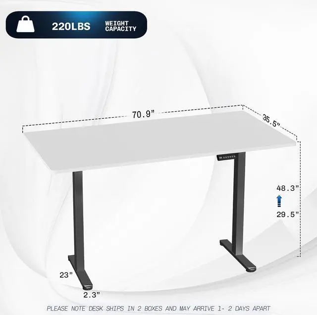 Alt view image 3 of 7 - VIVO Electric Dual Motor 71 x 36 Standing Desk, White Table Top, Black Frame, DESK-KIT-E2B7W-36