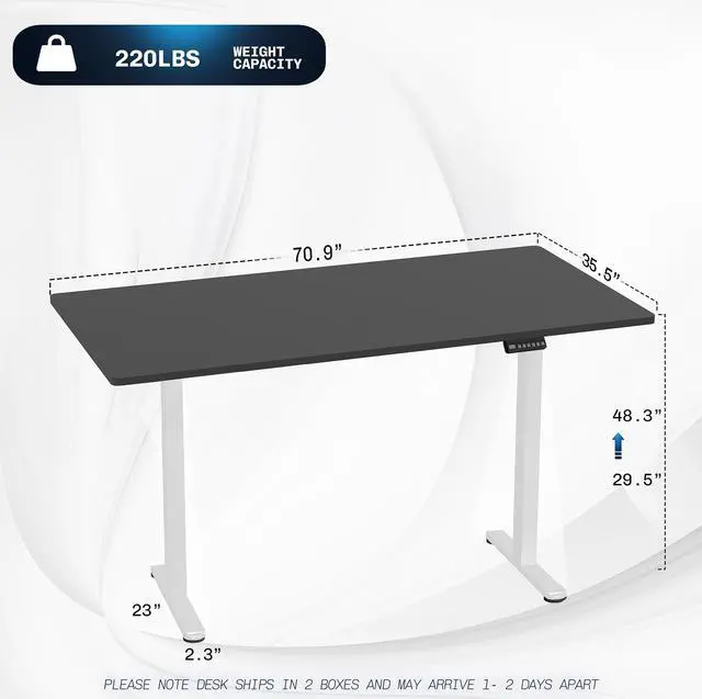Alt view image 3 of 7 - VIVO Electric Dual Motor 71 x 36 Standing Desk, Black Table Top, White Frame, DESK-KIT-E2W7B-36