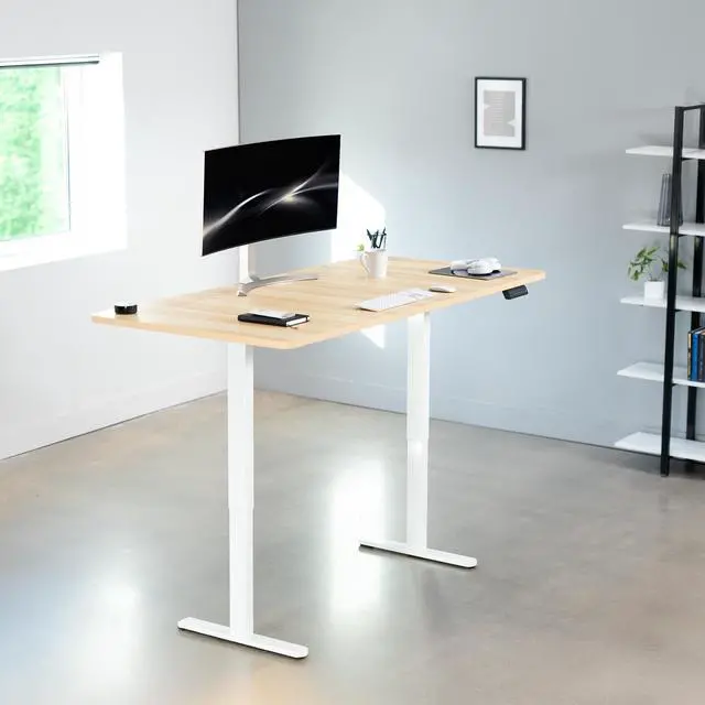 Alt view image 2 of 7 - VIVO Electric Dual Motor 71 x 36 Standing Desk, Light Wood Table Top, White Frame, DESK-KIT-E2W7C-36